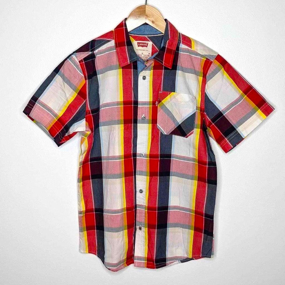 Levi’s Boys Plaid Button Up with Red Yellow Black design NWOT